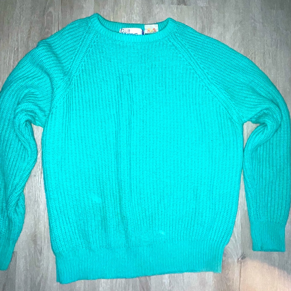 80s cable knit aqua pull over crewneck sweater vintage
